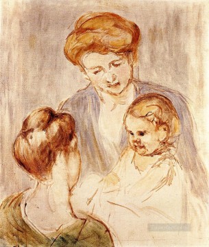 人の若い女性の母親に微笑む赤ちゃん メアリー・カサット Oil Paintings